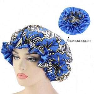 หมวกโพกผมลายแอฟริกันสองชั้น ผ้าซาตินแบบ Big Wave ผ้าพันศีรษะ ผ้าคลุมผม หมวก Ankara ปรับได้ทุกวัน สั่งซื้อขั้นต่ำน้อย - Product Image 2