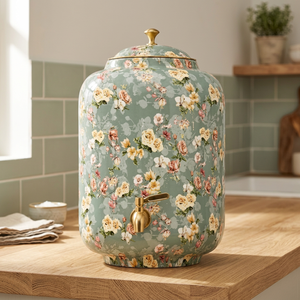 Distributeur d'eau en cuivre floral avec robinet et couvercle dorés pour usage domestique - Product Image 5