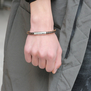Pulsera de cuero trenzado con hebilla de acero inoxidable para hombre, joyería de regalo sencilla y a la moda - Product Image 3