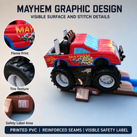 Château gonflable avec toboggan frontal, thème Monster Truck, respectueux de l'environnement, garantie 3 ans, location pour fêtes d'enfants, château gonflable commercial