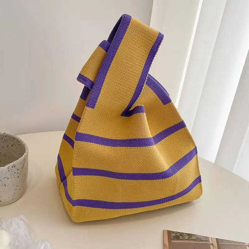 neuestes modedesign gehäkelte handtasche strickstoff tote strandtasche für frauen mädchen tragbare gehäkelte schultertasche