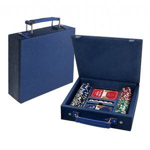 Ensemble de 100 pièces en velours MDF avec poignée en cuir PU végétalien marine et étui à jetons de <span class=keywords><strong>poker</strong></span> <span class=keywords><strong>vide</strong></span> avec étui - Product Image 1