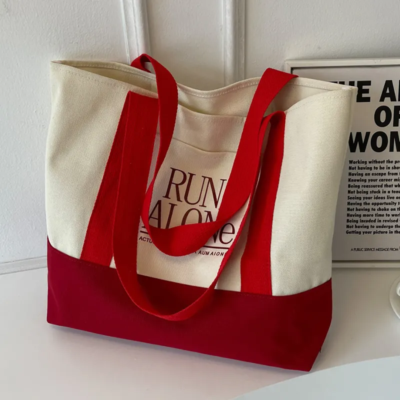 Yeni tasarım moda çevre dostu alışveriş kadın bakkal tuval Tote çanta ile cep pamuk Tote çanta özel baskılı Logo