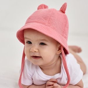 Vente chaude doux coton bébé seau chapeau mignon oreille bébé fille garçons chapeau été automne enfants soleil Panama chapeau extérieur casquettes pour 3-12 <span class=keywords><strong>mois</strong></span> - Product Image 6