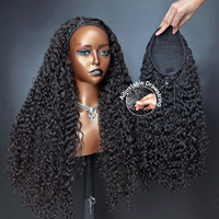 Perruque mi-tête bouclée birmane avec cordon de serrage facilement ajustable, 100% cheveux humains bruts vietnamiens, alignés sur la cuticule, sans colle