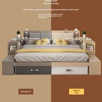 Lit Queen Size Moderne avec Tiroir de Rangement Multifonctionnel et Armoire Latérale, Design de Boîte Haute, Pliable, Doux