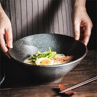 Bol rond en céramique noire de style campagnard japonais, 7/8/9 pouces, en grès pour restaurant, idéal pour les nouilles ramen