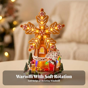 Nouveauté Cadeau de Noël Moulin à vent de Noël LED avec fonction rotative Maison de Noël Village de Noël Décoration de Noël - Product Image 4