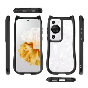 Custodia per telefono antiurto con orecchie di gatto 3D in acrilico trasparente e telaio in TPU colorato, prezzo di fabbrica, per Huawei P90 Pura P80 P70 P60 Pro Art - Product Image 5