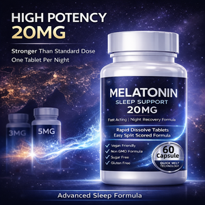 Melatonina 20mg, Suplemento para Dormir, Cápsulas de Acción Rápida para la Recuperación Nocturna, Vegano, Sin GMO, Sin Azúcar, Sin Gluten - Product Image 3