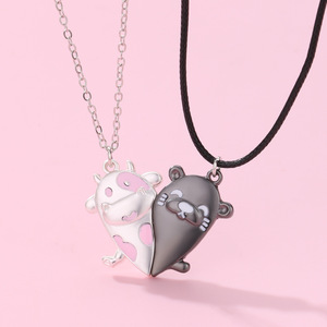 Collier Pareja Magnétique 2pcs Baiser Visage Pendentif Couple Collier pour Hommes Femmes Aimant Pierre Attirer Son Roi Sa <span class=keywords><strong>Reine</strong></span> Collier - Product Image 3