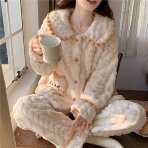 Set <span class=keywords><strong>Pigiama</strong></span> Invernale <span class=keywords><strong>in</strong></span> <span class=keywords><strong>Pile</strong></span> per Donna, Stampa con Volant, Caldo Abbigliamento da Casa, <span class=keywords><strong>Taglie</strong></span> <span class=keywords><strong>Forti</strong></span>, Outfit Spesso per Casa - Product Image 3