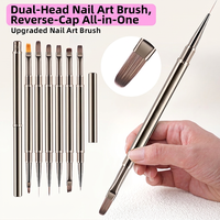 Ensemble de 6 pinceaux à ongles double tête OEM ODM, manche métallique, poils en nylon, pour peinture au gel et liner, pour salon de manucure et manucure DIY