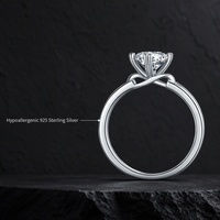 Bague moderne en argent sterling 925 avec bande à double découpe en barre, 4 griffes, sertie d'un diamant Moissanite rond brillant blanc de 1 carat, couleur D, pureté VVS1
