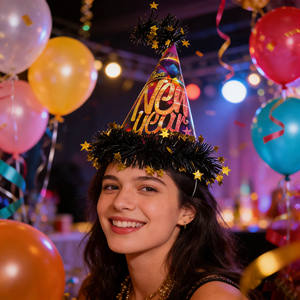 Sombrero <span class=keywords><strong>de</strong></span> Cono Festivo con Purpurina para Fiesta <span class=keywords><strong>de</strong></span> Año Nuevo, Sombrero Negro con Estrellas Doradas para Nochevieja, Suministros para <span class=keywords><strong>Celebraciones</strong></span> - Product Image 2