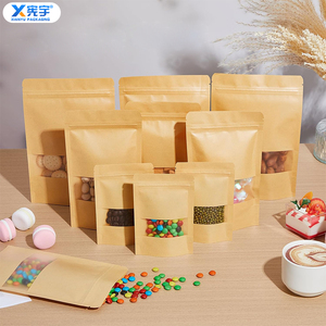 Stokta Isı Yalıtımlı Kraft Kağıt Ayakta Duran Kese Gıda Sınıfı Nem Geçirmez Fermuarlı Saklama Poşeti, Kuruyemiş Kahve Çay için Şeffaf Pencereli - Product Image 2
