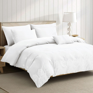 Letto di lusso 6 pezzi ricamato in microfibra tinta unita doppio spazzolato <span class=keywords><strong>lenzuola</strong></span> <span class=keywords><strong>e</strong></span> copertura in stile moderno - Product Image 5