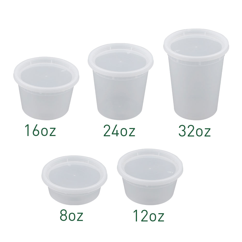 Recipientes de armazenamento de alimentos, com tampas 8oz, 12oz, 16oz, 24oz, 32oz, congelador transparente, preparação de refeição redonda à prova de vazamento