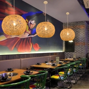 Lampe de plafond en rotin de style japonais, tissée à <span class=keywords><strong>la</strong></span> main, ronde, en forme de nid d'oiseau, en <span class=keywords><strong>chaume</strong></span>, rustique, pour restaurant et café - Product Image 2