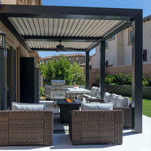 Pergola bioclimatique motorisée en aluminium avec lames orientables blanches, <span class=keywords><strong>abri</strong></span> pour <span class=keywords><strong>cuisine</strong></span> extérieure - Product Image 1
