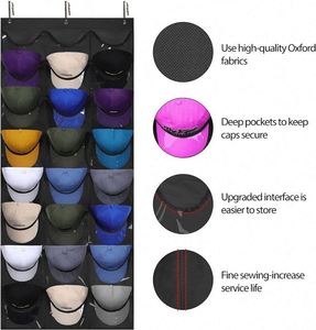 Échantillon Gratuit : Organisateur de Casquettes pour Casquettes de Baseball, Support Mural/Porte Visible pour Chapeaux avec 3 Crochets, 24 Poches Profondes - Product Image 1
