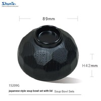 Ensemble de bols à soupe en mélamine incassable de qualité A5, style japonais, noir écaille de tortue, avec couvercle, pour soupe miso, compatibles lave-vaisselle
