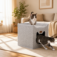 Maison pour chat en feutre polyester avec entrée en forme d'oreilles de chat, lit-caverne confortable pour animaux de compagnie, abri pliable pour chats et chatons