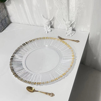 Bord doré transparent pour assiette de chargeur plat en plastique écologique de 33cm pour les décorations de fête à la maison et les mariages Design moderne