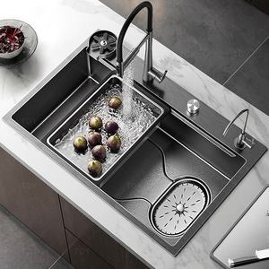 Évier de cuisine à cuve unique en acier inoxydable 304 épaissi de 5 mm, à motif volcanique en relief, avec système de récupération des débris - Product Image 1