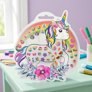 Autocollants d'oreilles pour enfants, série licorne populaire, dessin animé mignon, matériau époxy, impression 4C personnalisée, 2 motifs, 13x14cm, brillant - Product Image 3