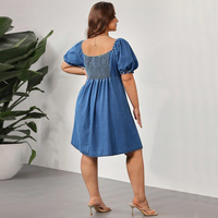 Robes en jean personnalisées grande taille pour femmes, coupe ajustée, manches courtes, col en V élastique à lacets, pour l'été