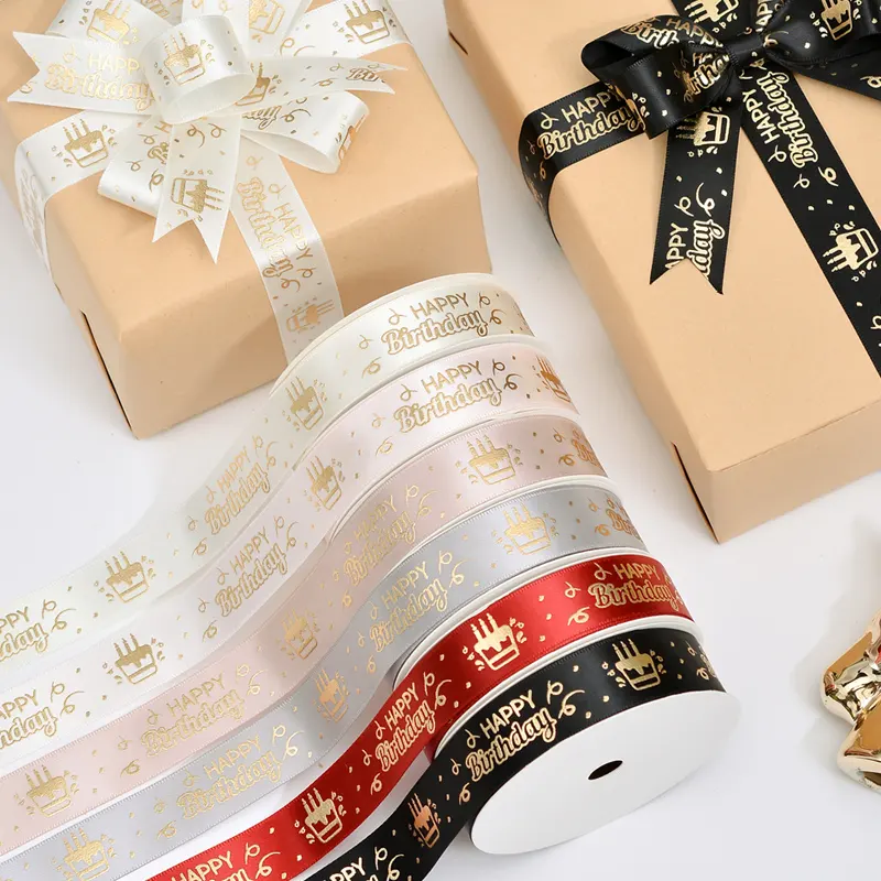 RIBEST Gift Wrap Grosgrain Tùy Chỉnh Ribbon In Với Logo Satin Hai Mặt