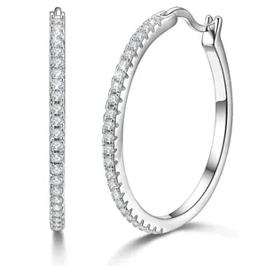 Custom Women Hoop Earrings 20 30 40 50mm Gold Silver Hoops Big Round Loops Earrings Micro Paved Diamond Women Hoop Earrings