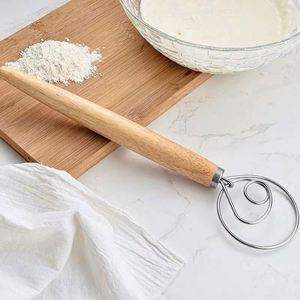 Dough Whisk Stainless Steel Dutch Style Bread Dough Hand Mixer Long Wooden Handle Kitchen <b>Baking</b> Tools for Bread and Pastry - Product Image 4