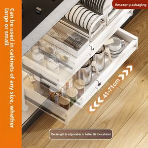 Étagère <span class=keywords><strong>de</strong></span> rangement <span class=keywords><strong>de</strong></span> cuisine en métal sur pied, sans perçage, sous-<span class=keywords><strong>meuble</strong></span>, double niveau, extensible, <span class=keywords><strong>avec</strong></span> <span class=keywords><strong>panier</strong></span> coulissant intégré - Product Image 4