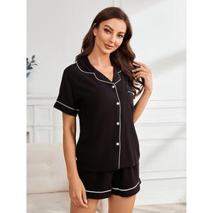 Ensemble de pyjama court en polyester doux tricoté pour femme OEM, manches courtes, vêtements d'intérieur d'été, logo par transfert thermique - Product Image 3