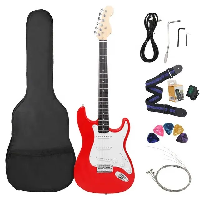 En moda sıcak satış özel logo ihlamur elektrik akustik gitar satılık 39 inç elektrik gitar çanta aksesuarları ile