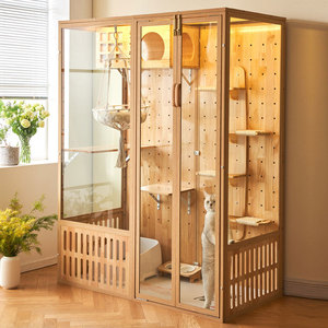 Villa pour chat grande taille, en bois, pour intérieur, avec panneaux en verre, enclos multifonctionnel pour animaux de compagnie, pour usage domestique - Product Image 3