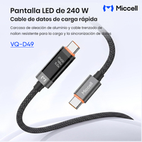Câbles de charge rapide Miccell en gros 240W Type C vers C tressés, transfert de données 480 Mbps, pour mobiles et ordinateurs portables