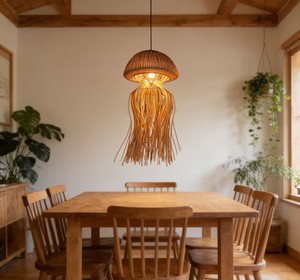 Lámpara de Techo LED de Ratán Natural Tejida a Mano, <span class=keywords><strong>Luz</strong></span> Blanca Cálida Regulable, Pantalla Creativa con Forma de Medusa para Iluminación de Villas y Hoteles de Lujo - Product Image 2