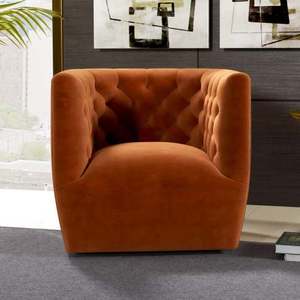 Silla Giratoria Moderna Delaney de Terciopelo Naranja Quemado - Duradera y Portátil para Sala de Estar, Dormitorio, Comedor y Hotel - Product Image 3