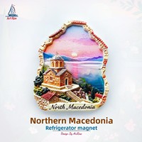 L'âme poétique d'une personne chinoise, aimant de réfrigérateur 3D avec paysage de coucher de soleil en Macédoine du Nord, autocollant magnétique, souvenir de voyage, cadeau