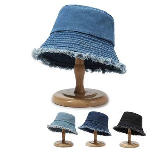 Chapeau de soleil en jean avec bords bruts vieillis, protection solaire et visière, chapeau de pêcheur simple en jean délavé, chapeau de pêcheur polyvalent en jean - Product Image 1