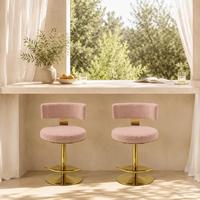 Tabouret de bar élégant rose rembourré, pivotant, hauteur réglable, avec base en métal doré pour café, îlot de cuisine