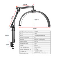 Lampe de bureau LED demi-lune 30W pour éclairage beauté, tatouage, photographie, extension de cils, salon de manucure, maquillage, photographie de téléphone