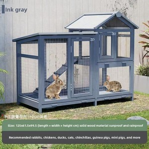 Gabbia per conigli da interno in legno grigio con rampa per animali domestici come conigli, gatti, dragozzi, porcellini d'India, ecc. - Product Image 4