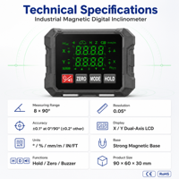 Inclinómetro Digital, Transportador de Ángulos de 4x90 Grados, Eje Único, Alta Precisión, Base Magnética, Herramienta de Medición de Ángulos, CE RoHS