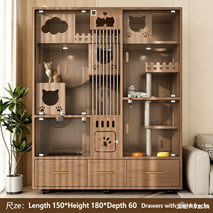 Villa per Gatti di Lusso in Legno Massello Traspirante, Rimovibile e Lavabile, <span class=keywords><strong>Casa</strong></span> per Gatti a Tre Piani Panoramica con Struttura per Arrampicata e Nido - Product Image 2