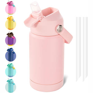 Listo para Enviar: Nueva Botella de Agua Infantil de 12oz con Tapa Abatible y Grabado Láser, con Parachoques y Asa, Colores Surtidos para la Escuela - Product Image 2