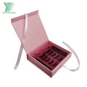 rosa girly künstliche wimpern verpackung papierbox mascara wimpernlocken magnetische wimpernbox mit bandschleife